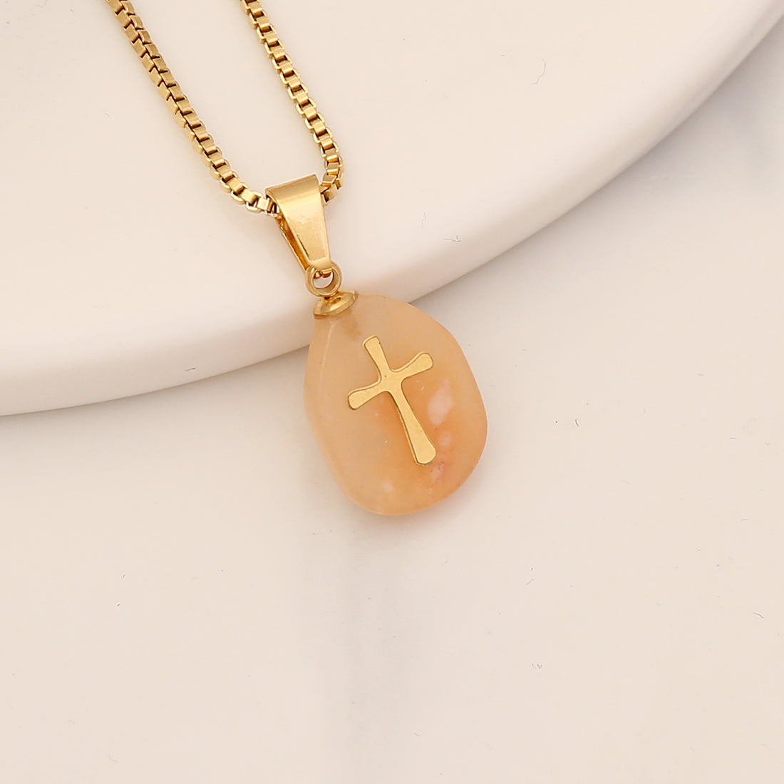 1 Piece Fashion Cross Stainless Steel Natural Stone Pendant Necklace