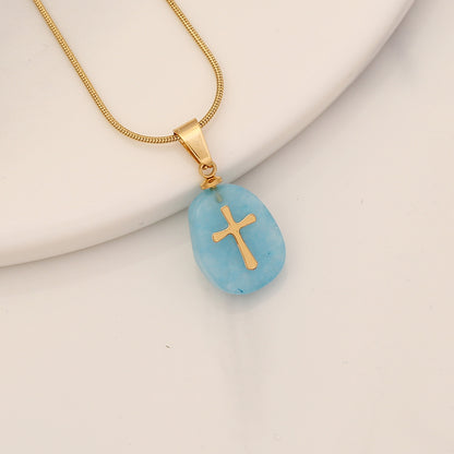 1 Piece Fashion Cross Stainless Steel Natural Stone Pendant Necklace