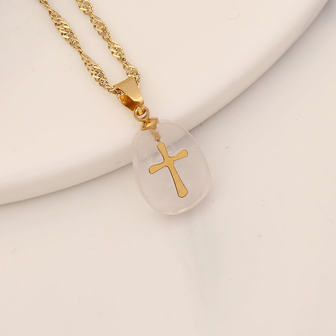 1 Piece Fashion Cross Stainless Steel Natural Stone Pendant Necklace