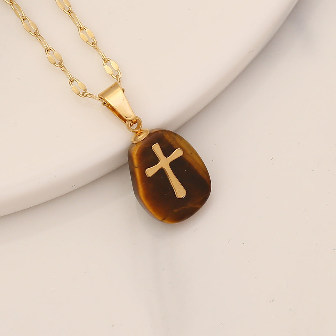 1 Piece Fashion Cross Stainless Steel Natural Stone Pendant Necklace