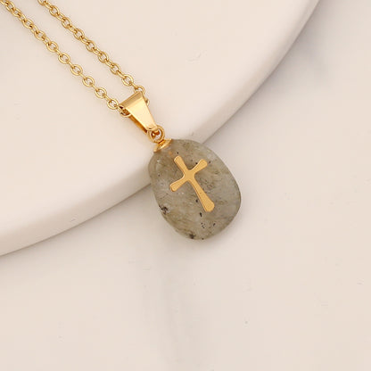 1 Piece Fashion Cross Stainless Steel Natural Stone Pendant Necklace