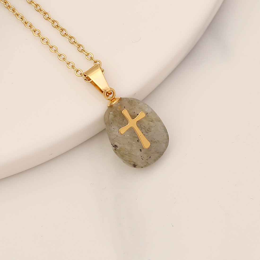 1 Piece Fashion Cross Stainless Steel Natural Stone Pendant Necklace