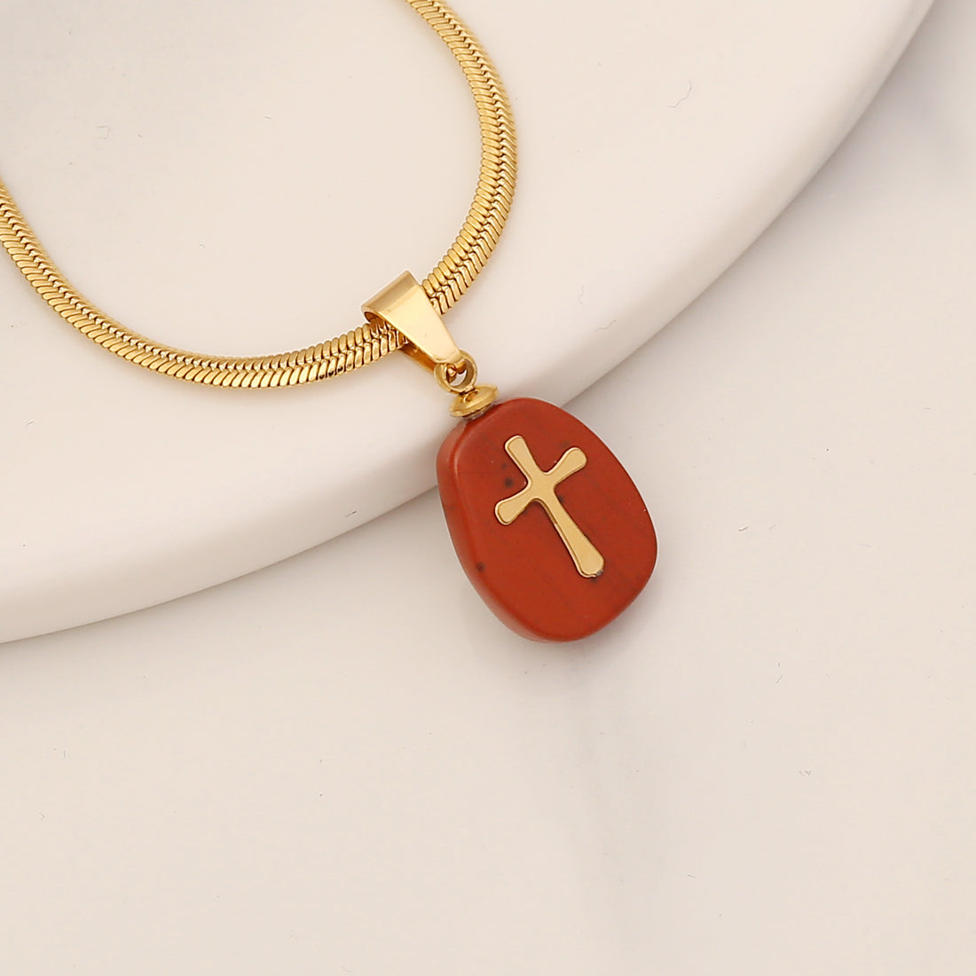 1 Piece Fashion Cross Stainless Steel Natural Stone Pendant Necklace