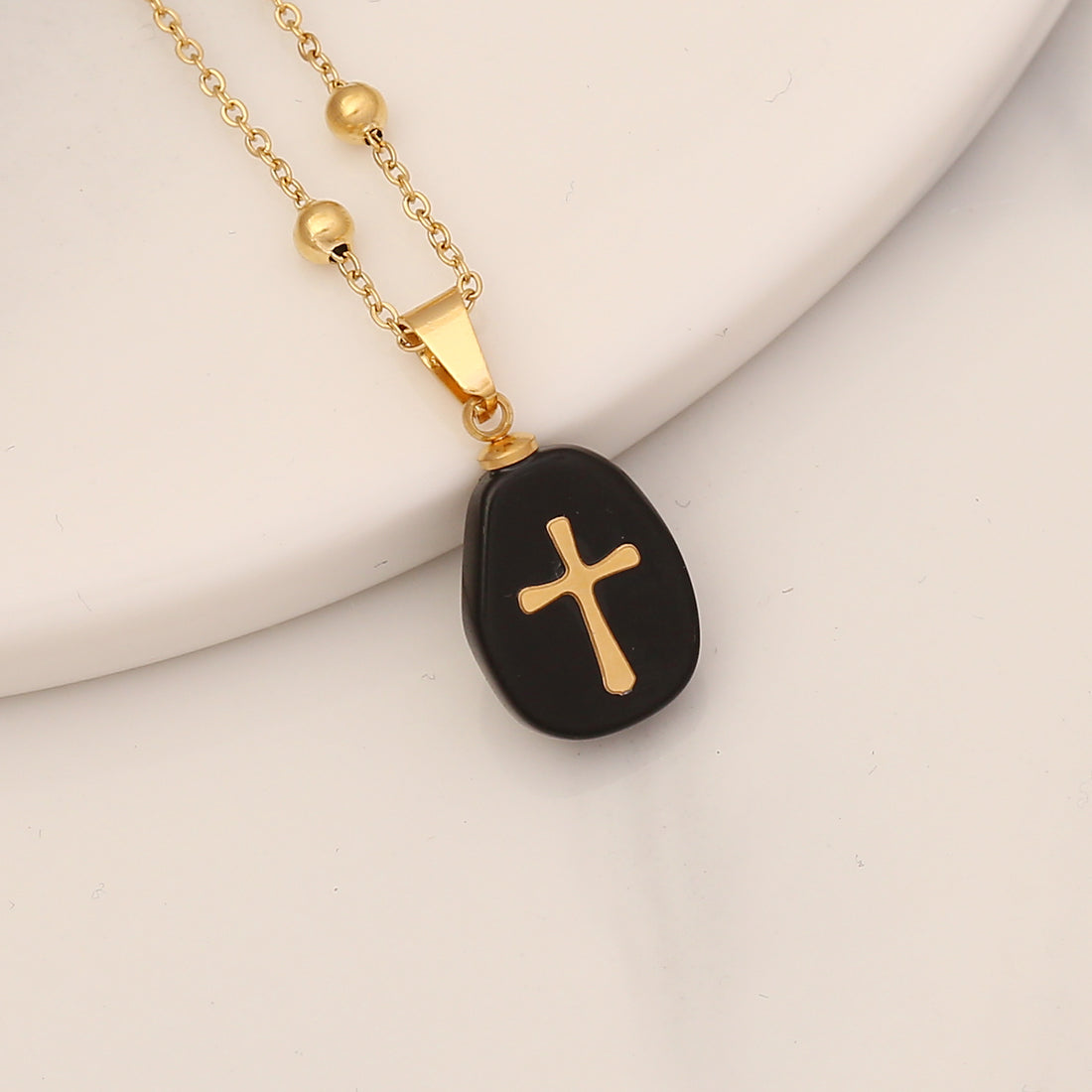 1 Piece Fashion Cross Stainless Steel Natural Stone Pendant Necklace