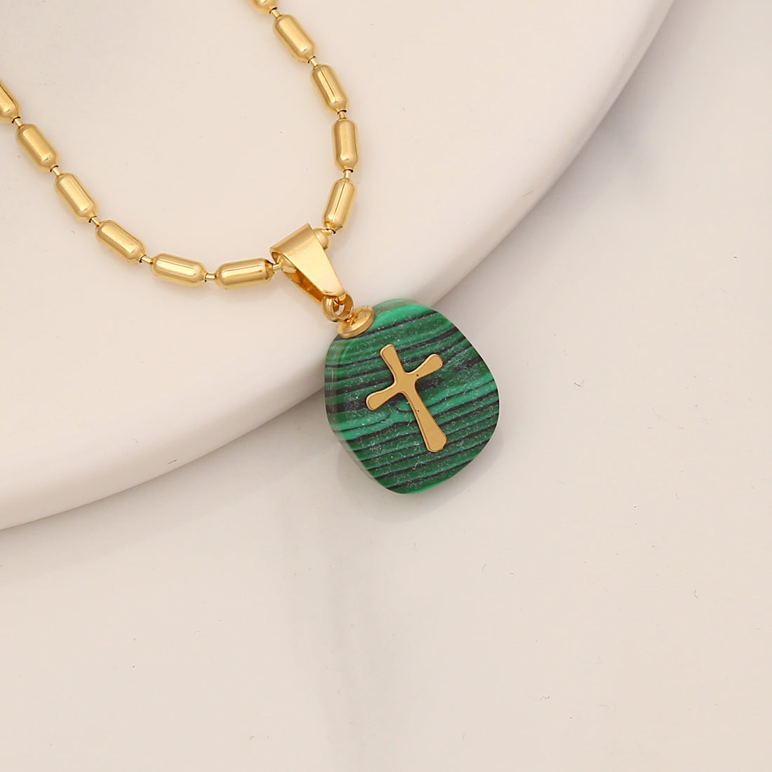 1 Piece Fashion Cross Stainless Steel Natural Stone Pendant Necklace