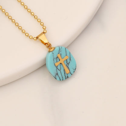 1 Piece Fashion Cross Stainless Steel Natural Stone Pendant Necklace