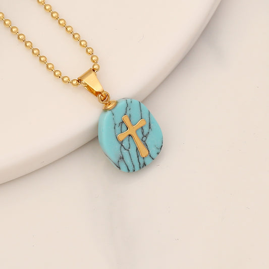 1 Piece Fashion Cross Stainless Steel Natural Stone Pendant Necklace