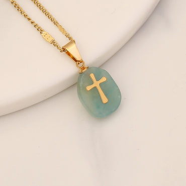 1 Piece Fashion Cross Stainless Steel Natural Stone Pendant Necklace