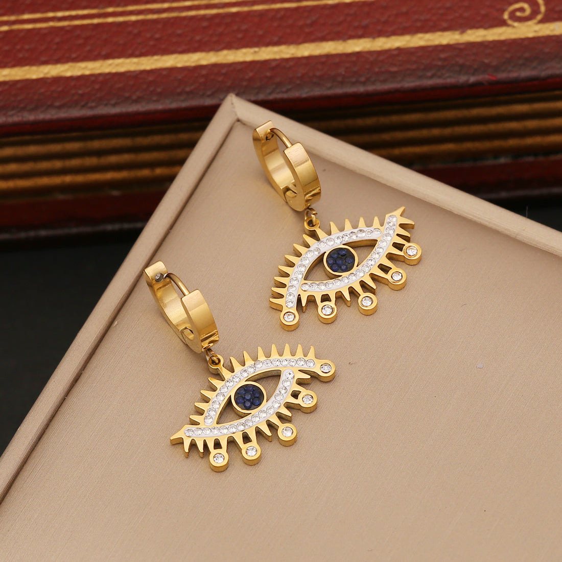 Wholesale Fashion Eye Stainless Steel Inlay 14k Gold Plated Zircon Bracelets Earrings Necklace
