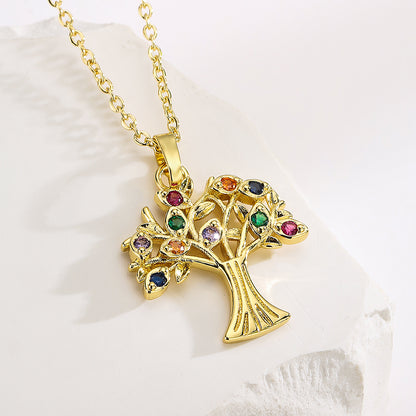 1 Piece Fashion Tree Copper Inlay Zircon Pendant Necklace