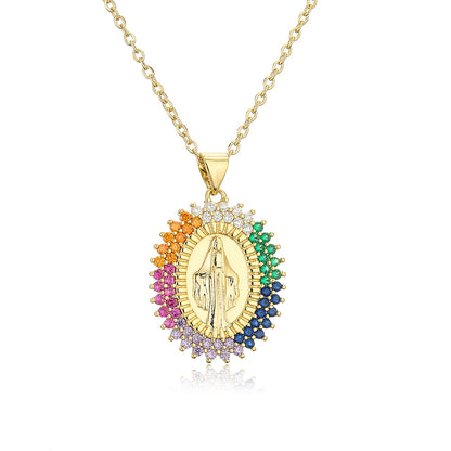 Fashion Virgin Mary Copper 18k Gold Plated Zircon Pendant Necklace In Bulk