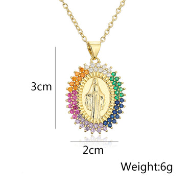Fashion Virgin Mary Copper 18k Gold Plated Zircon Pendant Necklace In Bulk