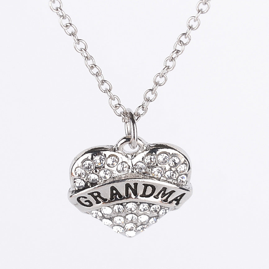 Fashion Mama Heart Shape Alloy Inlay Rhinestones Unisex Pendant Necklace