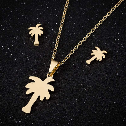 1 Piece Fashion Coconut Tree Heart Shape Titanium Steel Jewelry Set