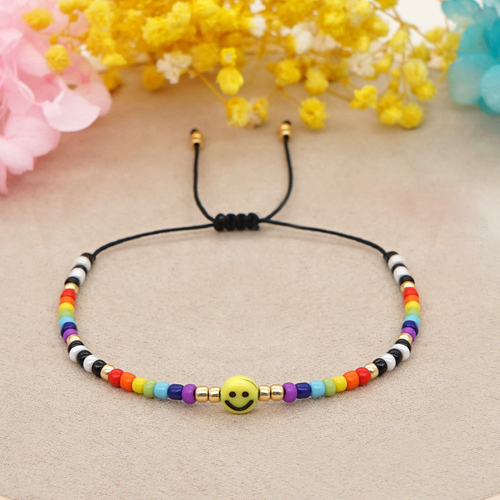 1 Piece Bohemian Multicolor Smiley Face Beaded Glass Rope Tassel Women's Bracelets