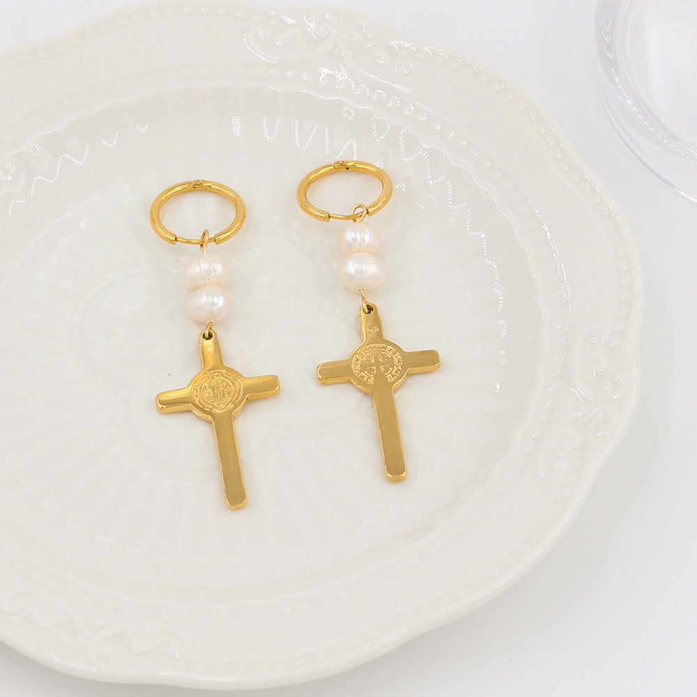 1 Pair Retro Cross Stainless Steel Plating Earrings