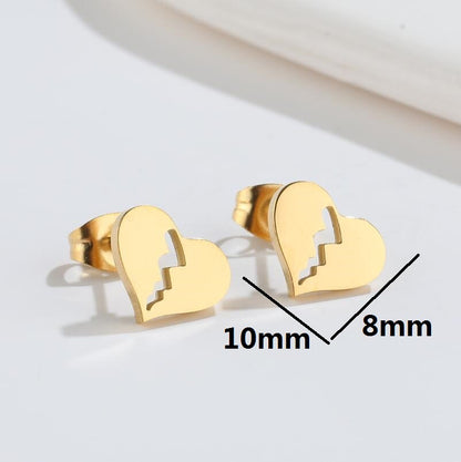 1 Pair Fashion Heart Shape Key Lightning Titanium Steel Plating Ear Studs