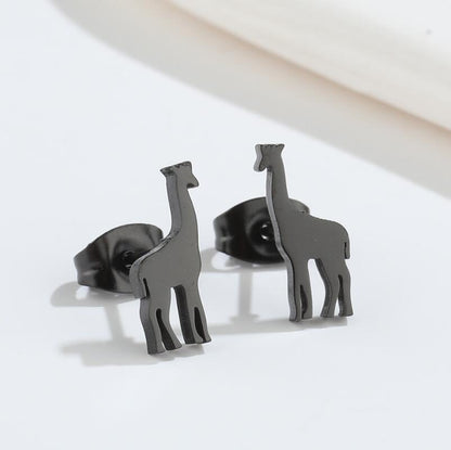 1 Pair Fashion Dog Dinosaur Giraffe Titanium Steel Ear Studs