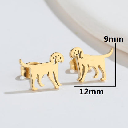 1 Pair Fashion Dog Dinosaur Giraffe Titanium Steel Ear Studs