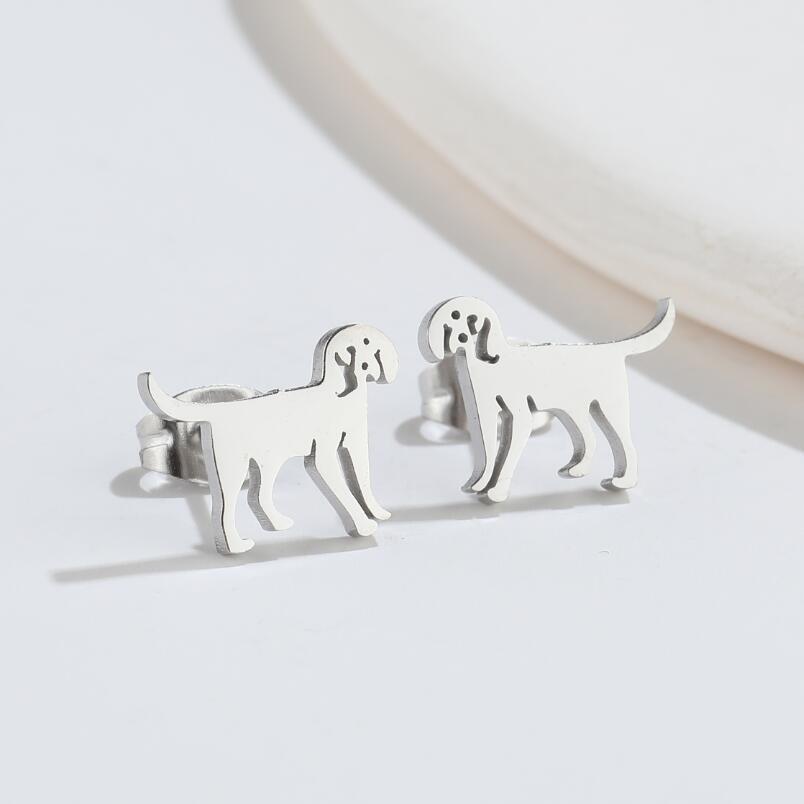 1 Pair Fashion Dog Dinosaur Giraffe Titanium Steel Ear Studs