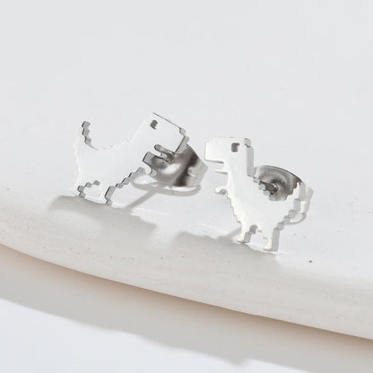 1 Pair Fashion Dog Dinosaur Giraffe Titanium Steel Ear Studs