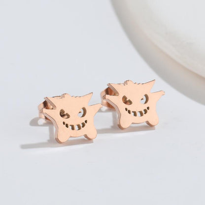 1 Pair Retro Monster Titanium Steel Hollow Out Ear Studs