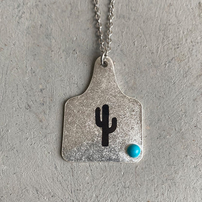 Retro Cactus Alloy Inlay Turquoise Unisex Pendant Necklace