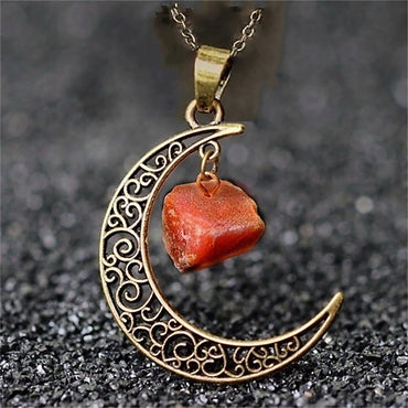 Vintage Style Ethnic Style Moon Alloy Inlay Natural Stone Crystal Women's Pendant Necklace