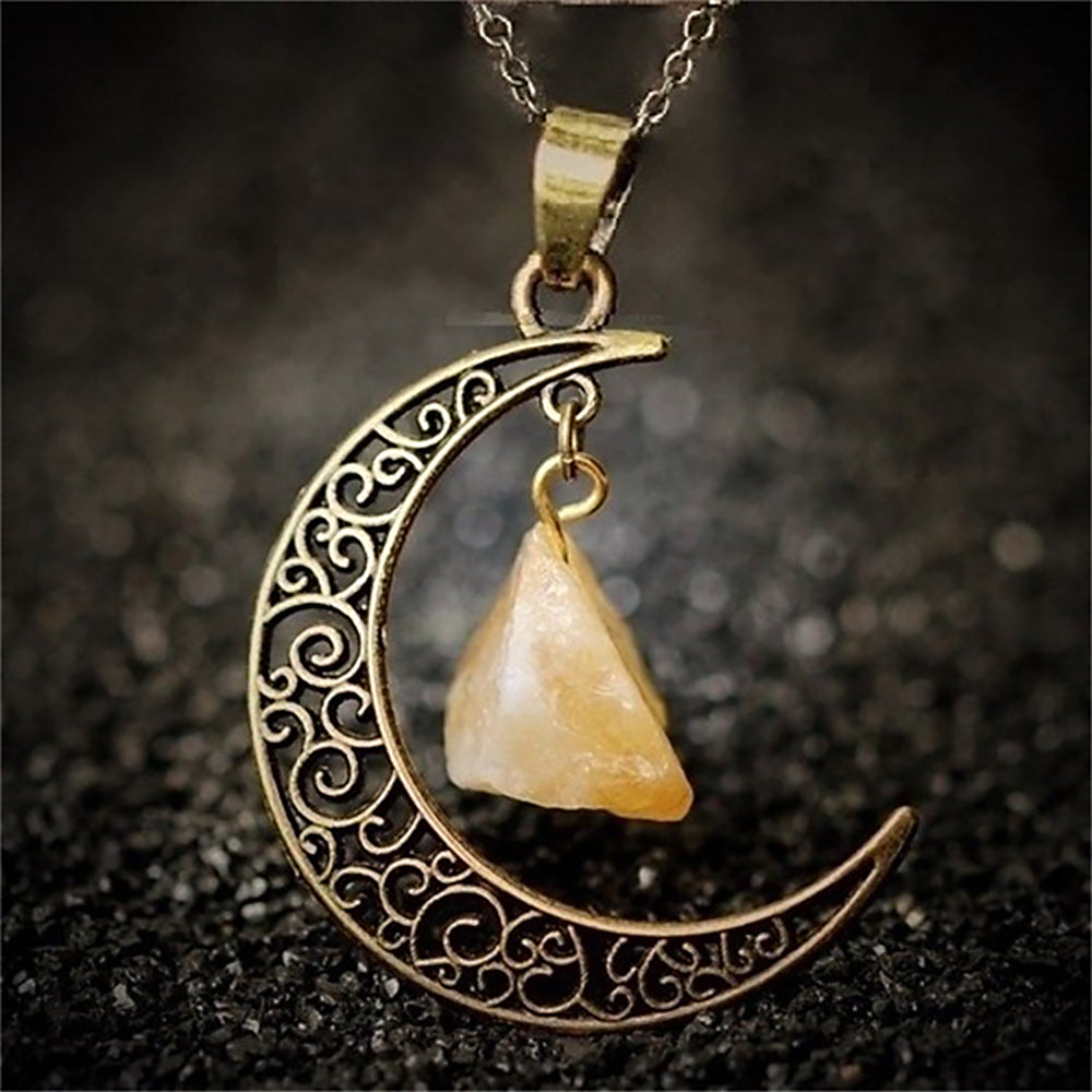 Vintage Style Ethnic Style Moon Alloy Inlay Natural Stone Crystal Women's Pendant Necklace