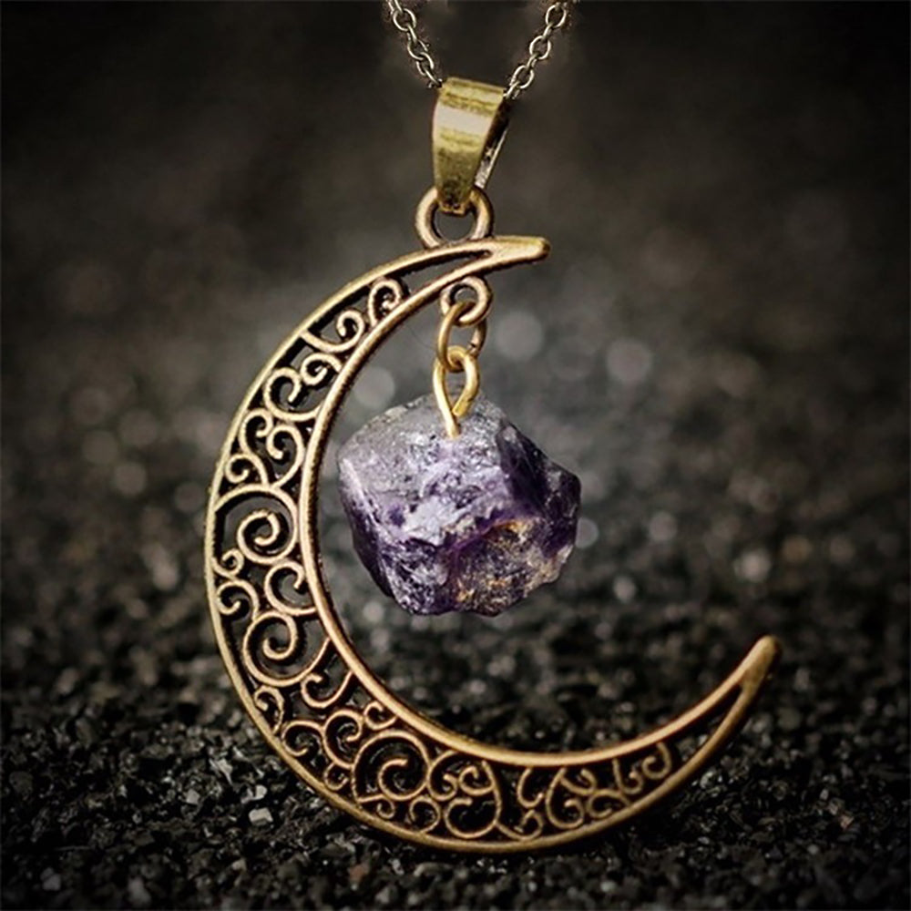 Vintage Style Ethnic Style Moon Alloy Inlay Natural Stone Crystal Women's Pendant Necklace