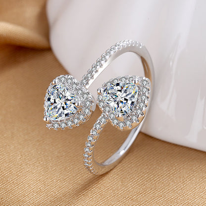 1 Piece Simple Style Heart Shape Copper Inlay Zircon Open Ring