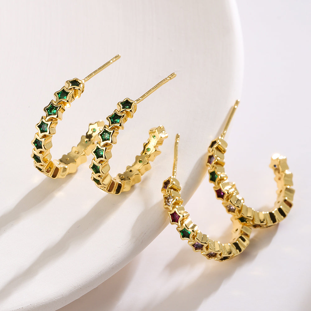 1 Pair Fashion Star Copper Plating Inlay Zircon Ear Studs