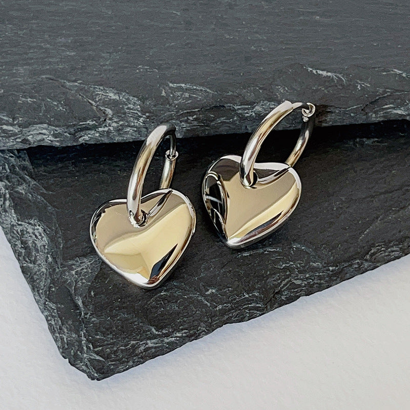 1 Pair Fashion Heart Shape Titanium Steel Drop Earrings