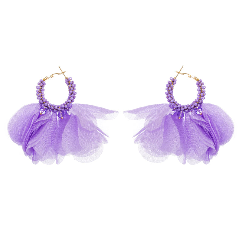 1 Pair Ethnic Style Flower Chiffon Pleated Inlay Beads Women's Earrings