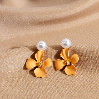 1 Pair Simple Style Flower Alloy Patchwork Inlay Rhinestones Earrings