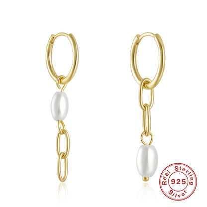 1 Pair Elegant Geometric Pearl Sterling Silver Drop Earrings