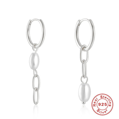 1 Pair Ins Style Round Sterling Silver Pearl Plating Drop Earrings