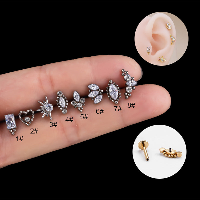 1 Piece Simple Style Heart Shape Crown Eye Inlaid Zircon Titanium Ear Studs