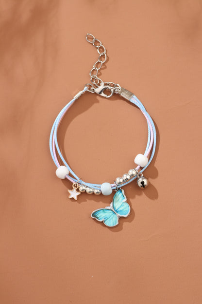 Fashion Butterfly Alloy Beaded Plating Braid Silver Plated Women's Bracelets