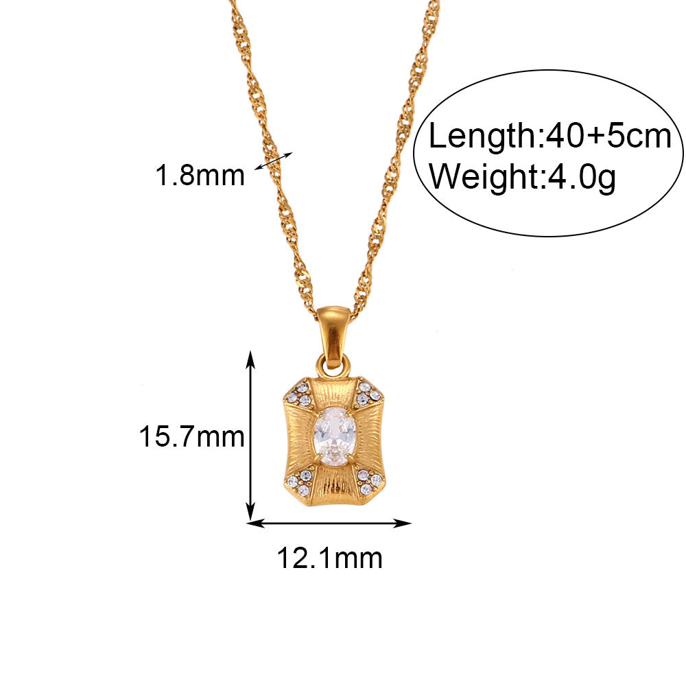 Fashion Geometric Stainless Steel Plating Zircon Pendant Necklace