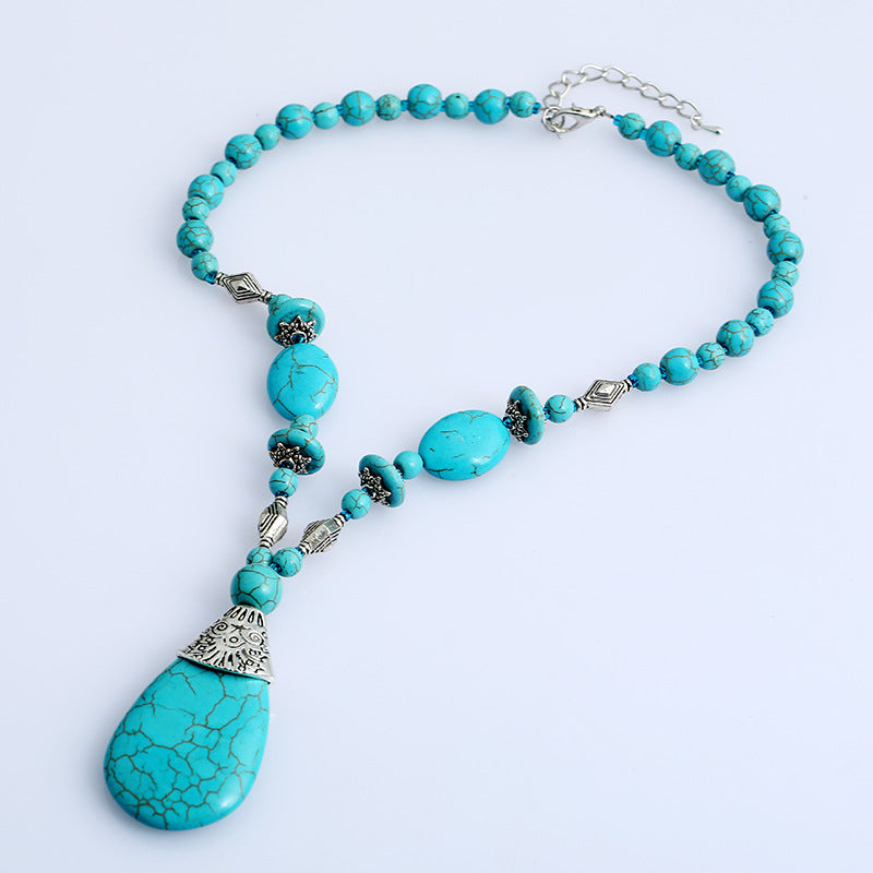 1 Piece Fashion Water Droplets Alloy Turquoise Beaded Inlay Turquoise Women's Sweater Chain