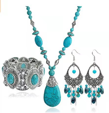 Retro Oval Water Droplets Alloy Gem Turquoise Women's Necklace