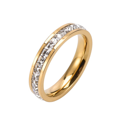 Fashion Circle Stainless Steel Polishing Plating Inlay Zircon Gold Plated Rings