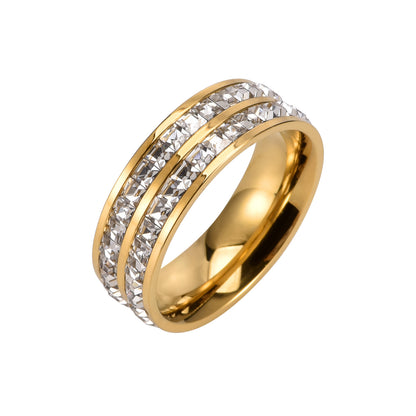 Fashion Circle Stainless Steel Polishing Plating Inlay Zircon Gold Plated Rings