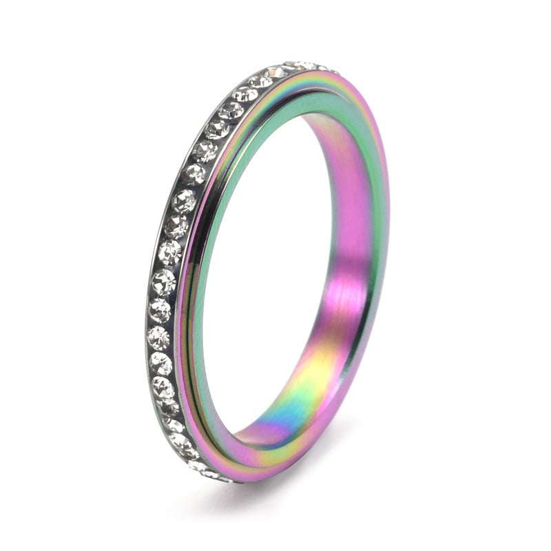 1 Piece Fashion Round Stainless Steel Inlay Zircon Rings