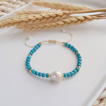 Fashion Geometric Turquoise Freshwater Pearl Knitting Bracelets