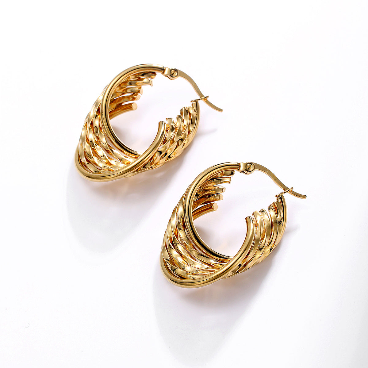 1 Pair Fashion U Shape Asymmetrical Plating Frill Stainless Steel 18k Gold Plated Hoop Earrings