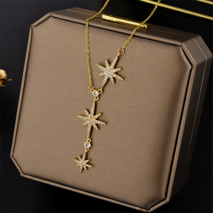 Ig Style Basic Star Titanium Steel Inlay Zircon Necklace