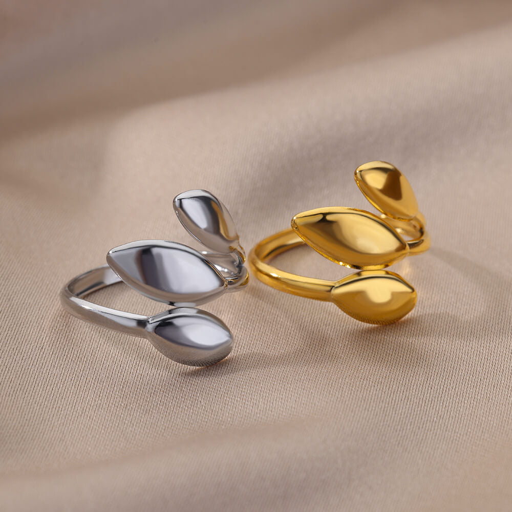 1 Piece Fashion Leaf Stainless Steel Inlaid Gold Open Ring