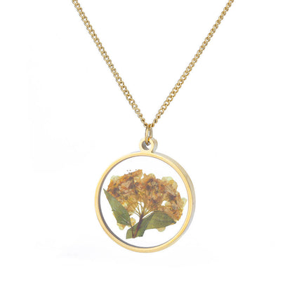 1 Piece Retro Round Flower Stainless Steel Inlaid Resin Pendant Necklace